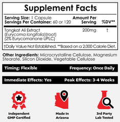 Nootropics Depot Tongkat Ali 2 percent eurycomanone label close up for potency