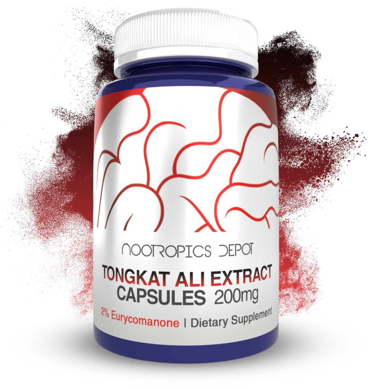 Nootropics Depot Tongkat Ali capsules 200mg bottle image supports energy for workouts