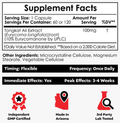 Nootropics Depot Tongkat Ali extract capsules 120-count packaging for daily stamina