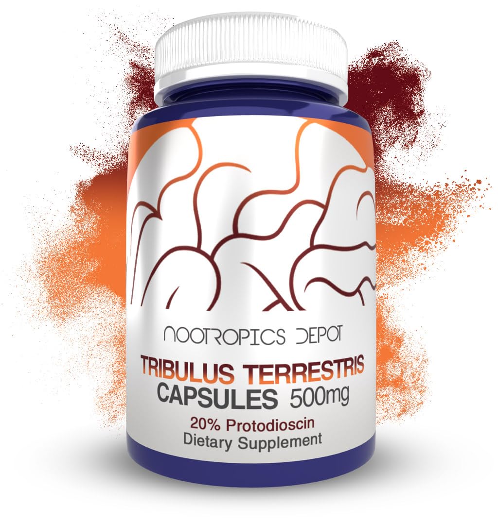 Nootropics Depot Tribulus extract bottle on shelf highlighting potency and quality.