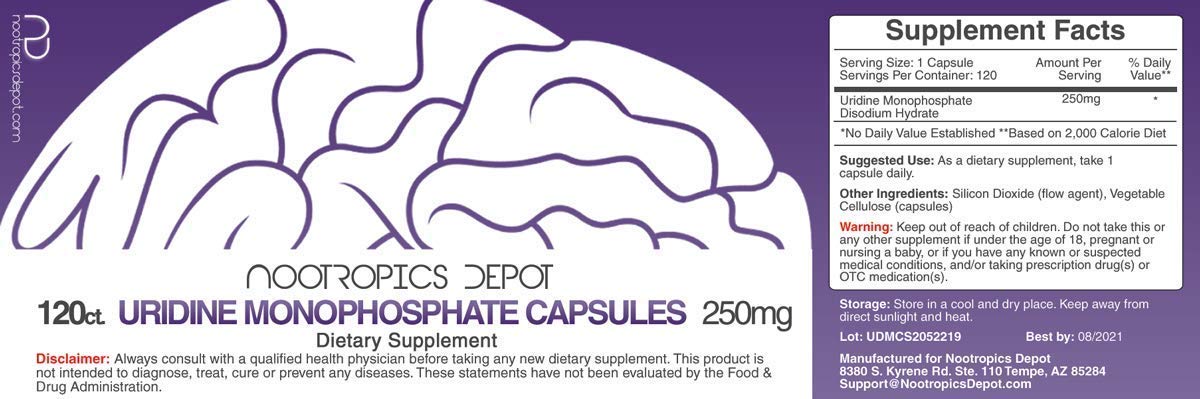 Uridine Monophosphate capsules label with dosage information for informed supplementation