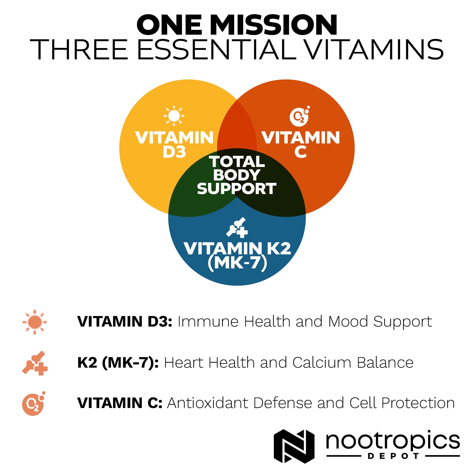 Nootropics Depot packaging highlights a year-supply for ongoing use.