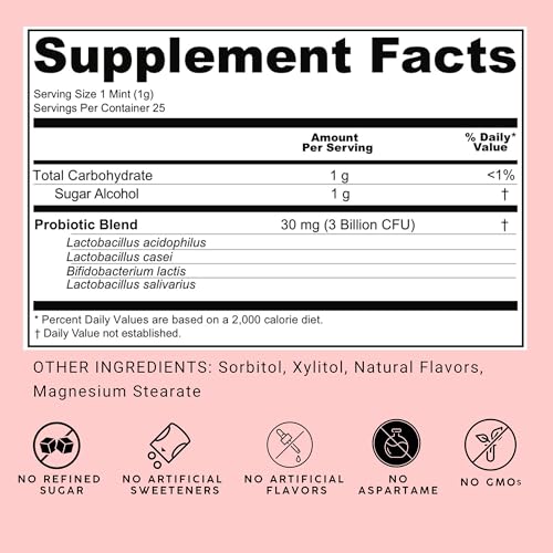 NOOZ Probiotic Mints 300-mints pack with CGMP testing label for quality.