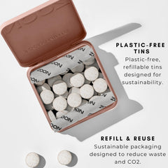 NOOZ Probiotic Mints refillable tin emphasized as sustainable wellness.