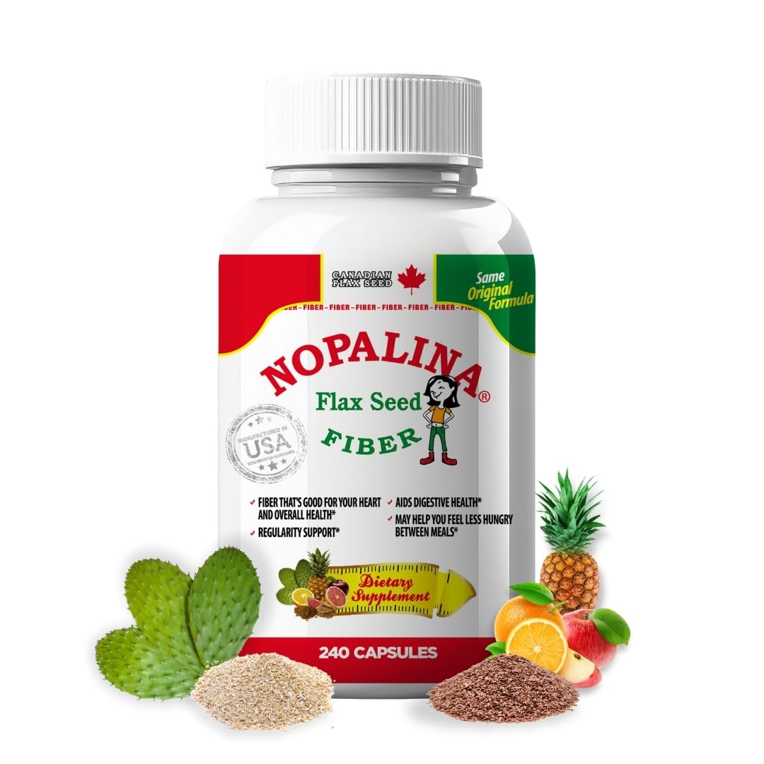 Nopalina Flax Seed Plus Capsules bottle front view for daily fiber intake.