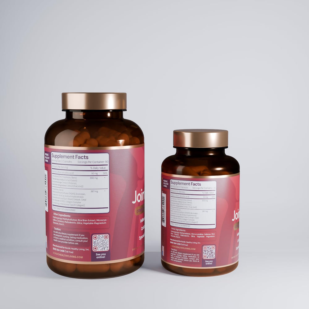 Nordic Healthy Living Joint Food pour demonstrates easy dosing for daily mobility