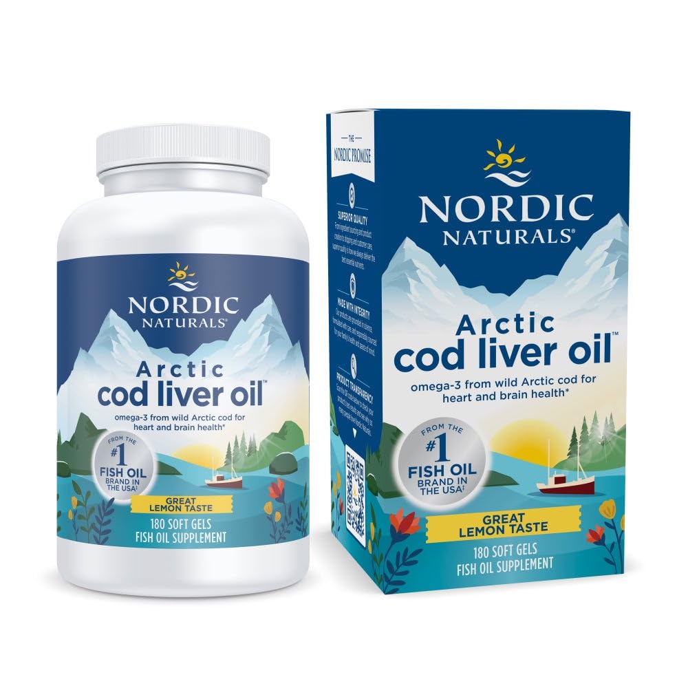 Nordic Naturals Arctic Cod Liver Oil lemon bottle — supports heart health.