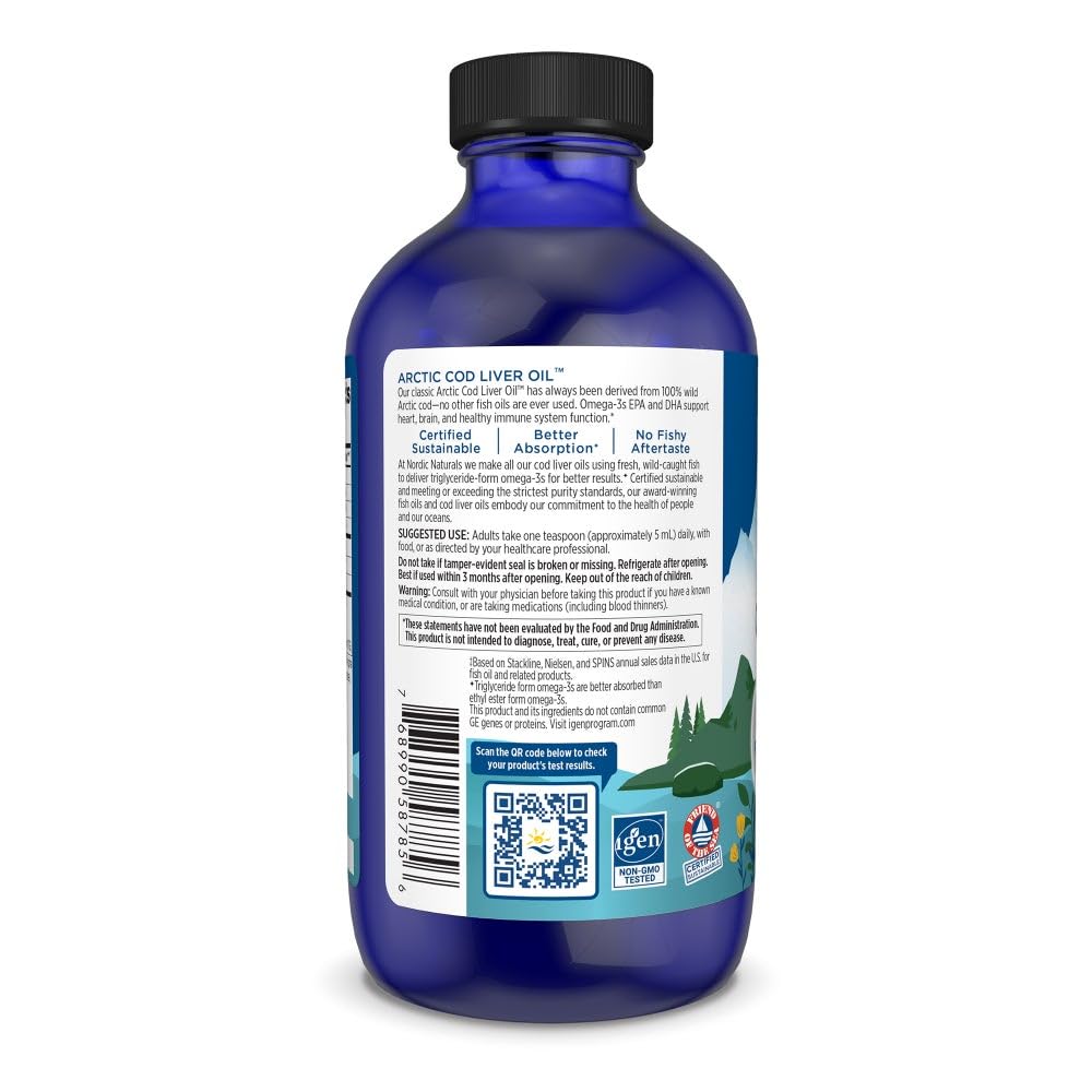 Nordic Naturals Arctic Cod Liver Oil liquid drops provide fast absorption with light lemon taste