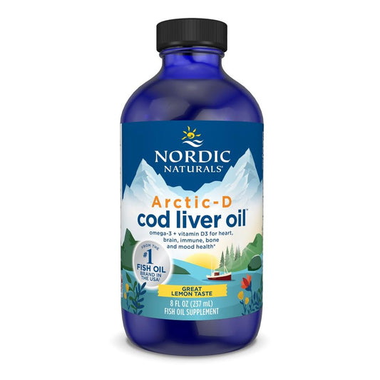 Nordic Naturals Arctic-D cod liver oil lemon bottle for daily omega-3 and vitamin D