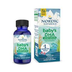 Nordic Naturals Baby’s DHA Vegetarian bottle with dropper for easy bottle supplementation.