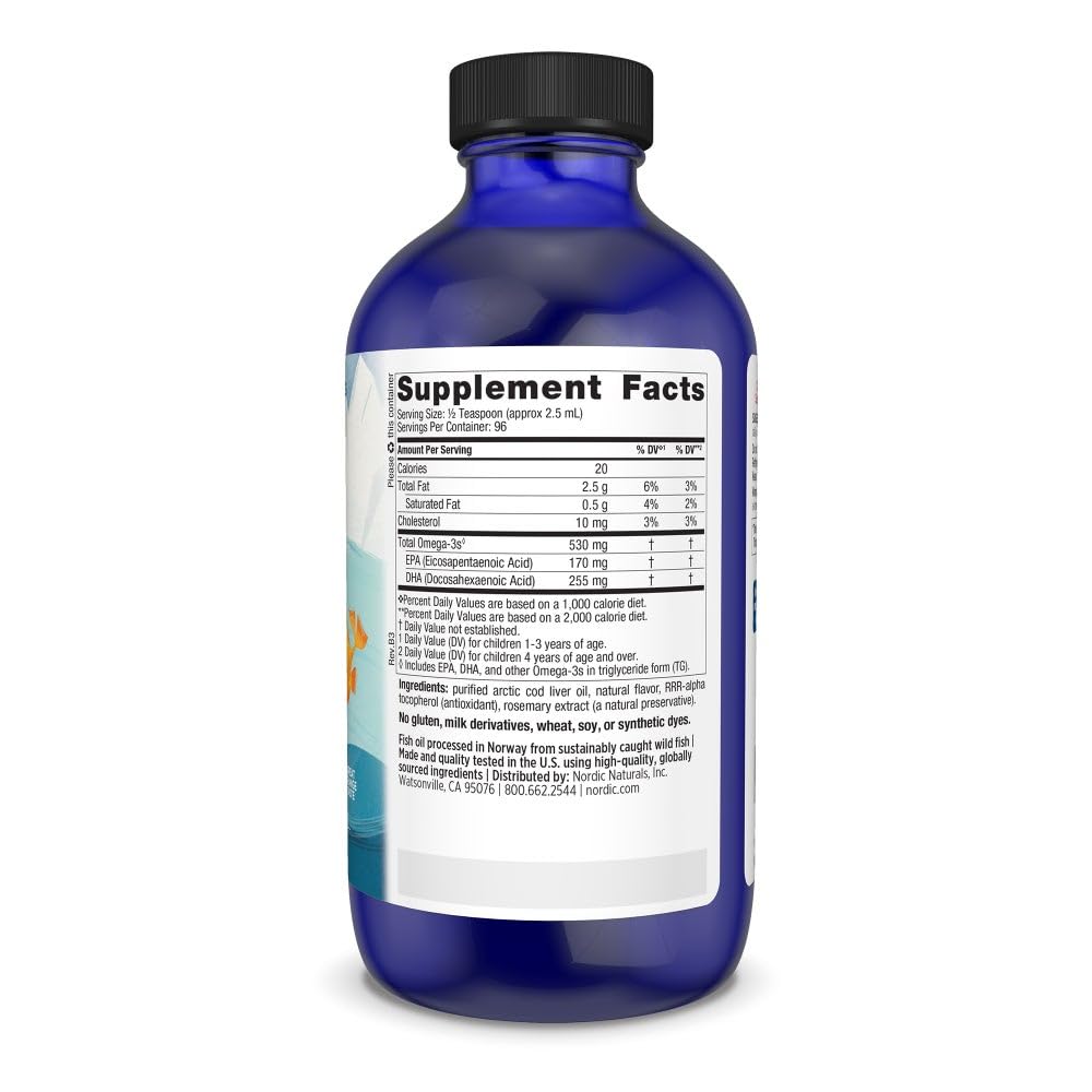 Nordic Naturals Children’s DHA orange bottle label showing purity and non GMO claims