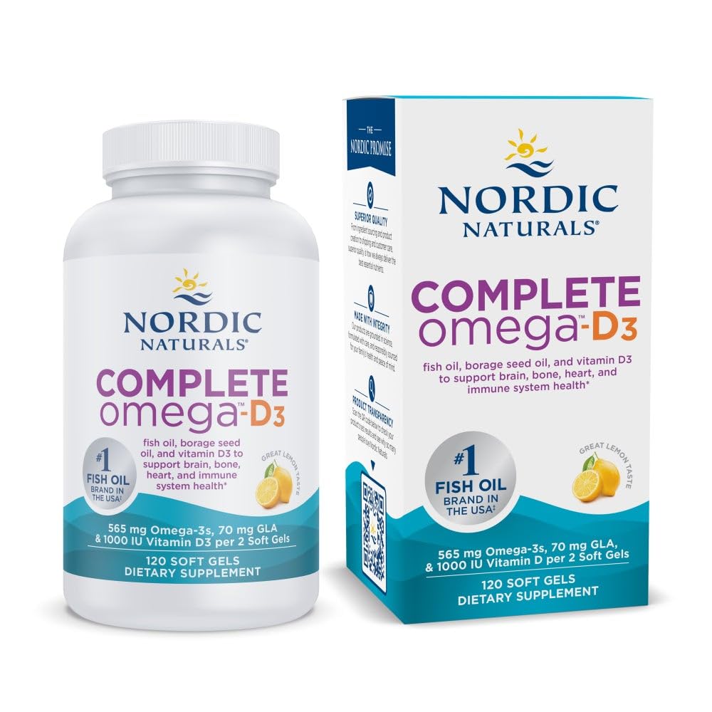 Nordic Naturals Complete Omega-D3 lemon bottle for daily omega-3 support.