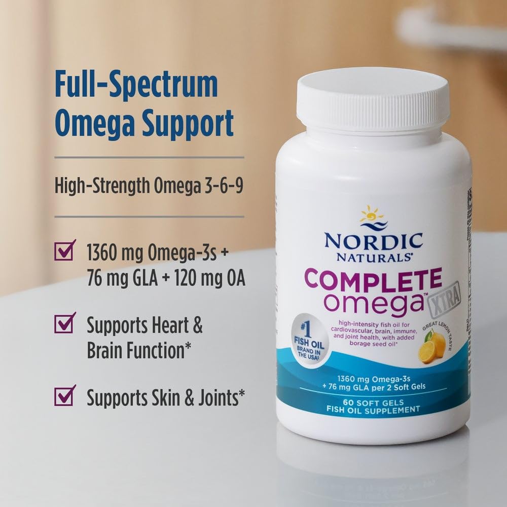 Nordic Naturals Complete Omega Xtra daily dose concept on table