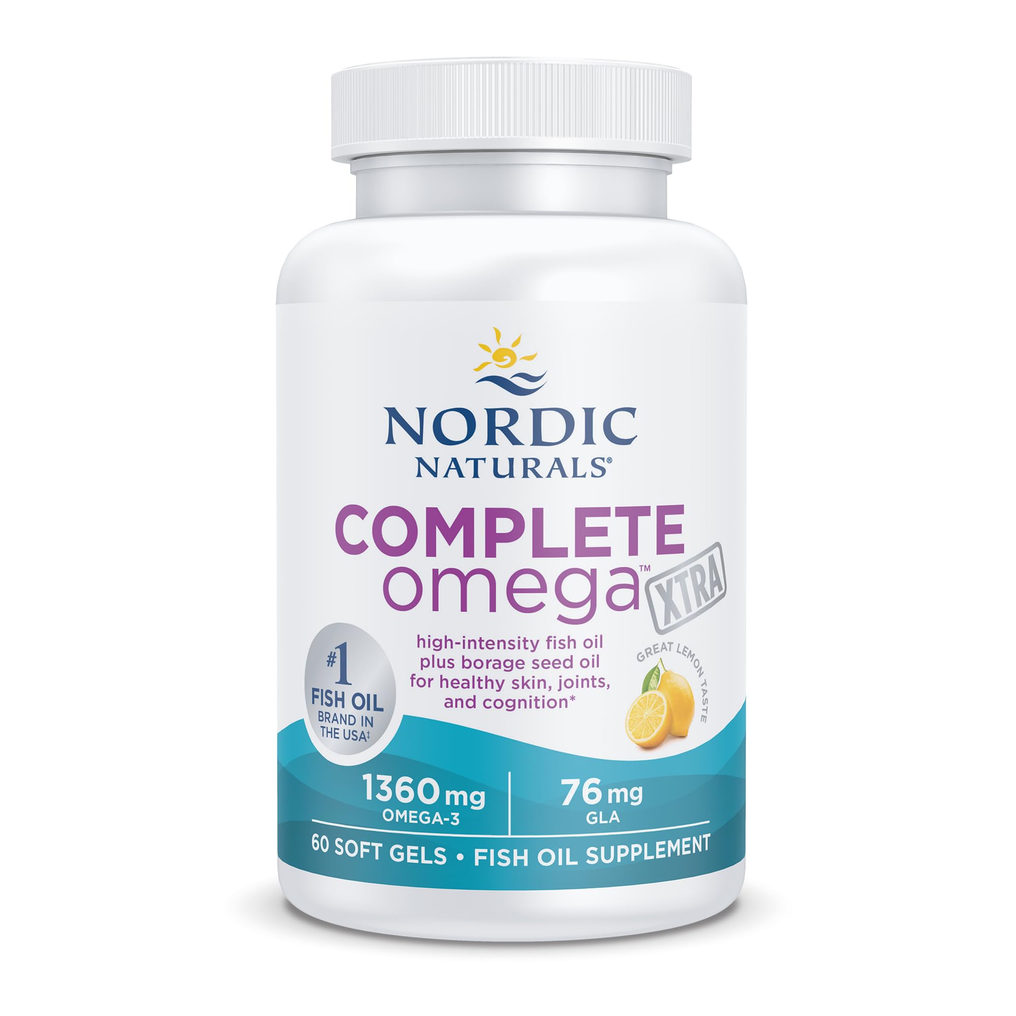 Nordic Naturals Complete Omega Xtra ingredient panel featuring borage-derived GLA