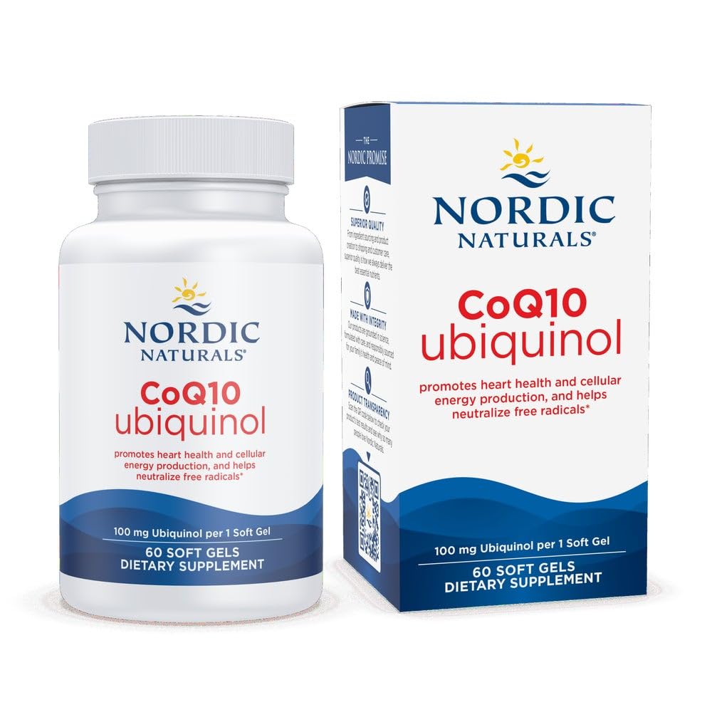Nordic Naturals CoQ10 Ubiquinol bottle closeup for cellular energy and antioxidant support