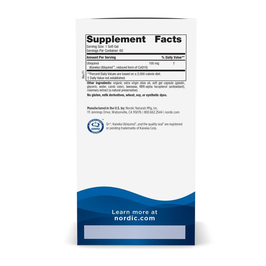 Nordic Naturals CoQ10 Ubiquinol mini softgels pour showing portable energy support