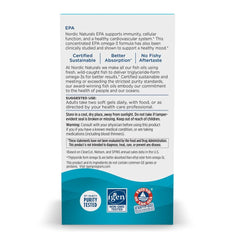 Nordic Naturals EPA Lemon soft gels label emphasizing purity and dietary options