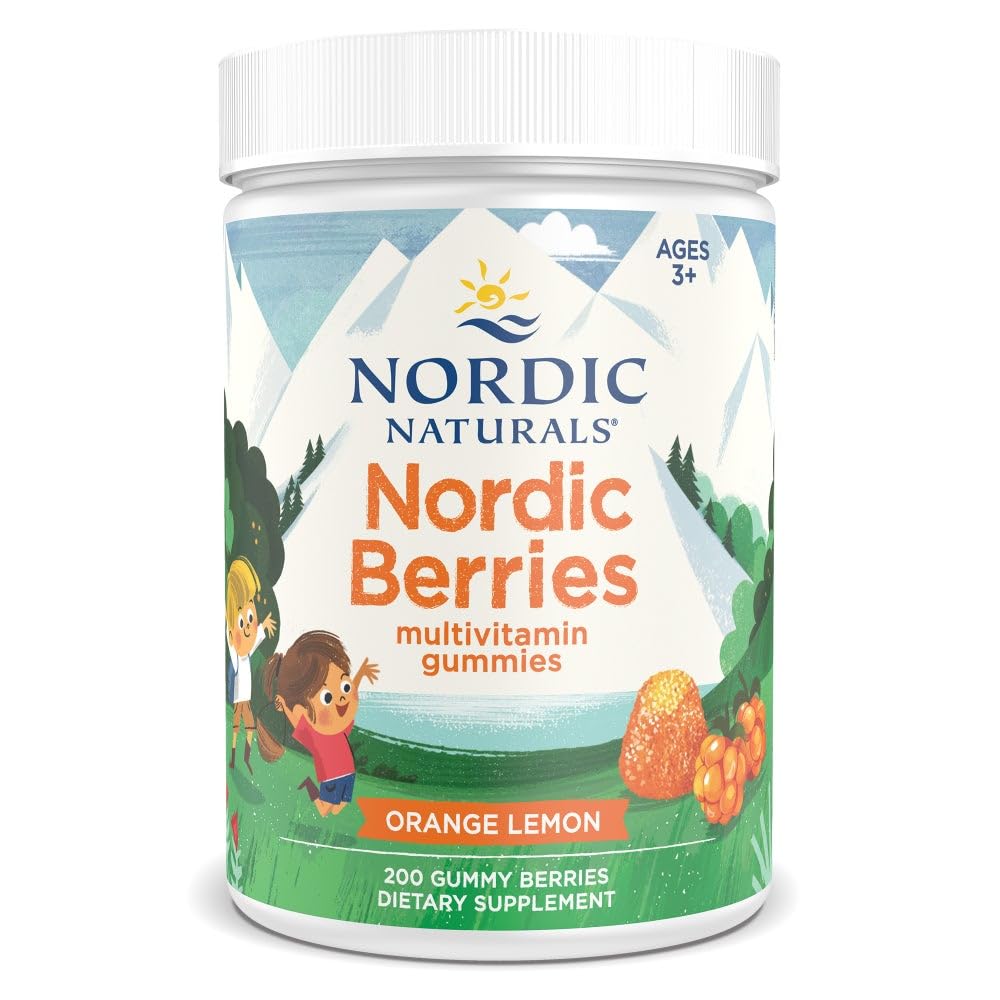 Nordic Naturals Nordic Berries Citrus bottle highlighting kid-friendly daily nutrients for ages 3+.