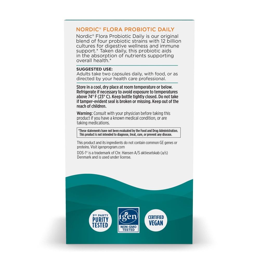Nordic Naturals Nordic Flora Probiotic Daily capsules closeup suggests easy daily dosing