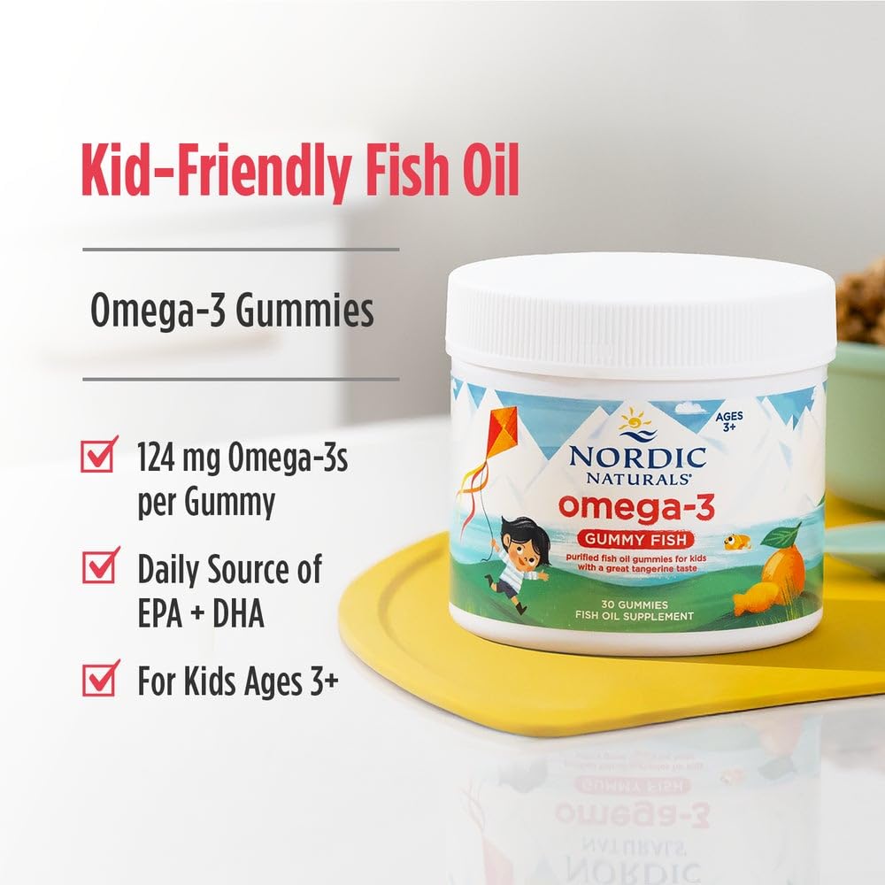 Nordic Naturals Omega-3 Gummy Fish Tangerine nutrition facts showing transparent omega-3 content.