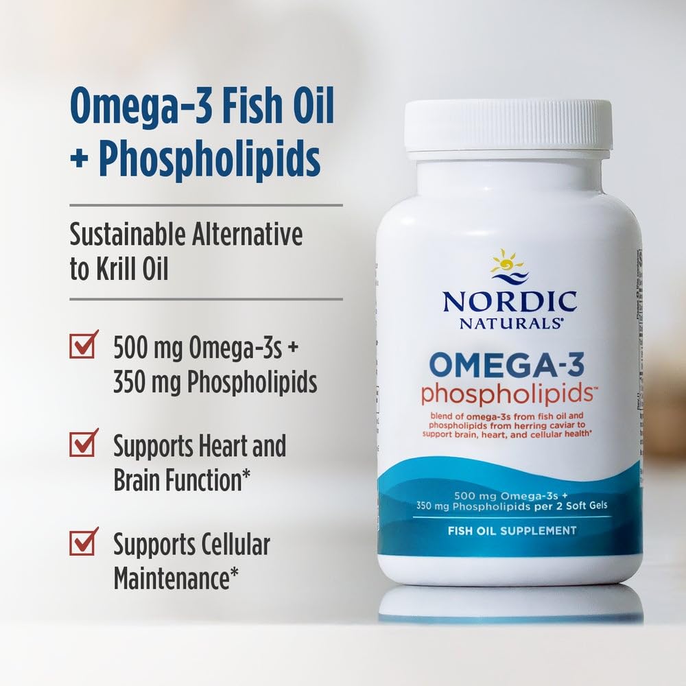 Nordic Naturals Omega-3 Phospholipids non-GMO seal on label.