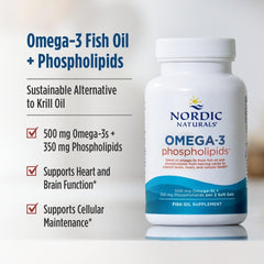 Nordic Naturals Omega-3 Phospholipids non-GMO seal on label.