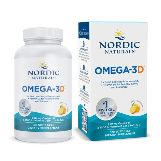 Nordic Naturals Omega-3D lemon bottle for easy daily omega-3 intake.