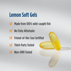 Nordic Naturals Omega-3D lemon flavor close-up on bottle.