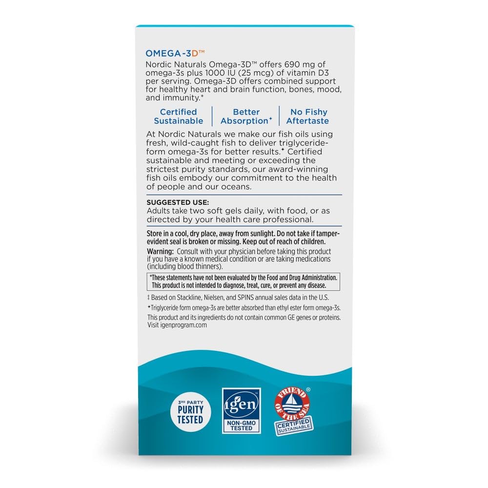 Nordic Naturals Omega-3D Vitamin D3 label highlighting added 1000 IU D3.