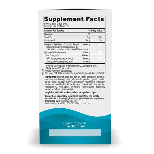 Nordic Naturals Omega Curcumin lemon softgels close-up—high absorption potential.
