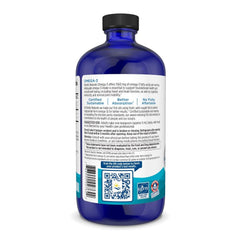 Nordic Naturals Omega-3 lemon liquid close-up highlighting smooth taste and triglyceride form.