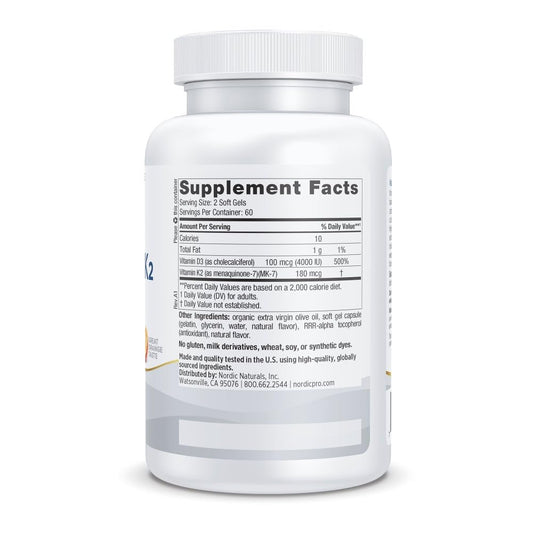 Nordic Naturals orange flavored D3+K2 soft gels aid calcium routing.