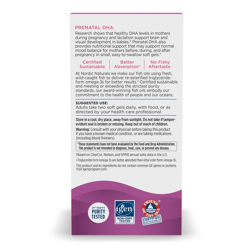 Front label of Nordic Naturals Prenatal DHA showing award-winning prenatal omega-3.