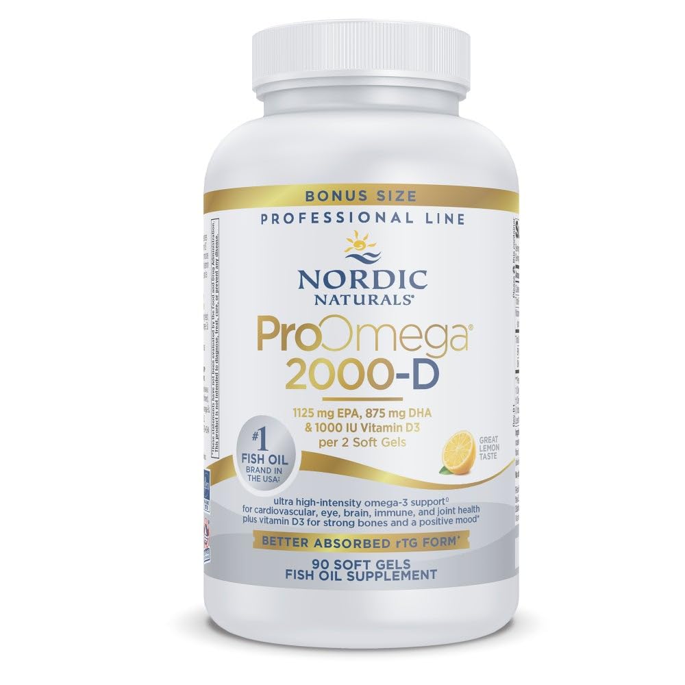 Nordic Naturals ProOmega 2000-D Lemon bottle for daily omega-3 intake.