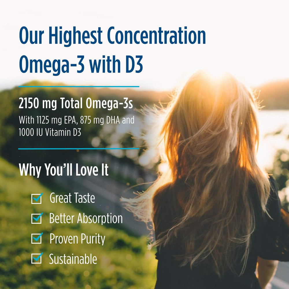 ProOmega 2000-D Lemon label highlights omega-3 and D3 benefits.