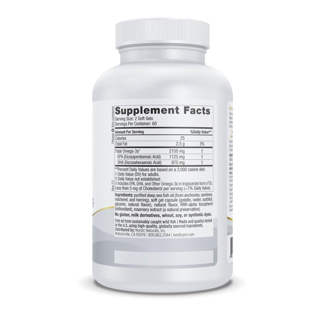 Nordic Naturals ProOmega 2000 lemon soft-gels with pleasant flavor for easy daily intake.