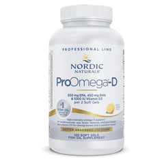 Nordic Naturals ProOmega-D bottle with lemon on kitchen counter for daily omega-3 goals