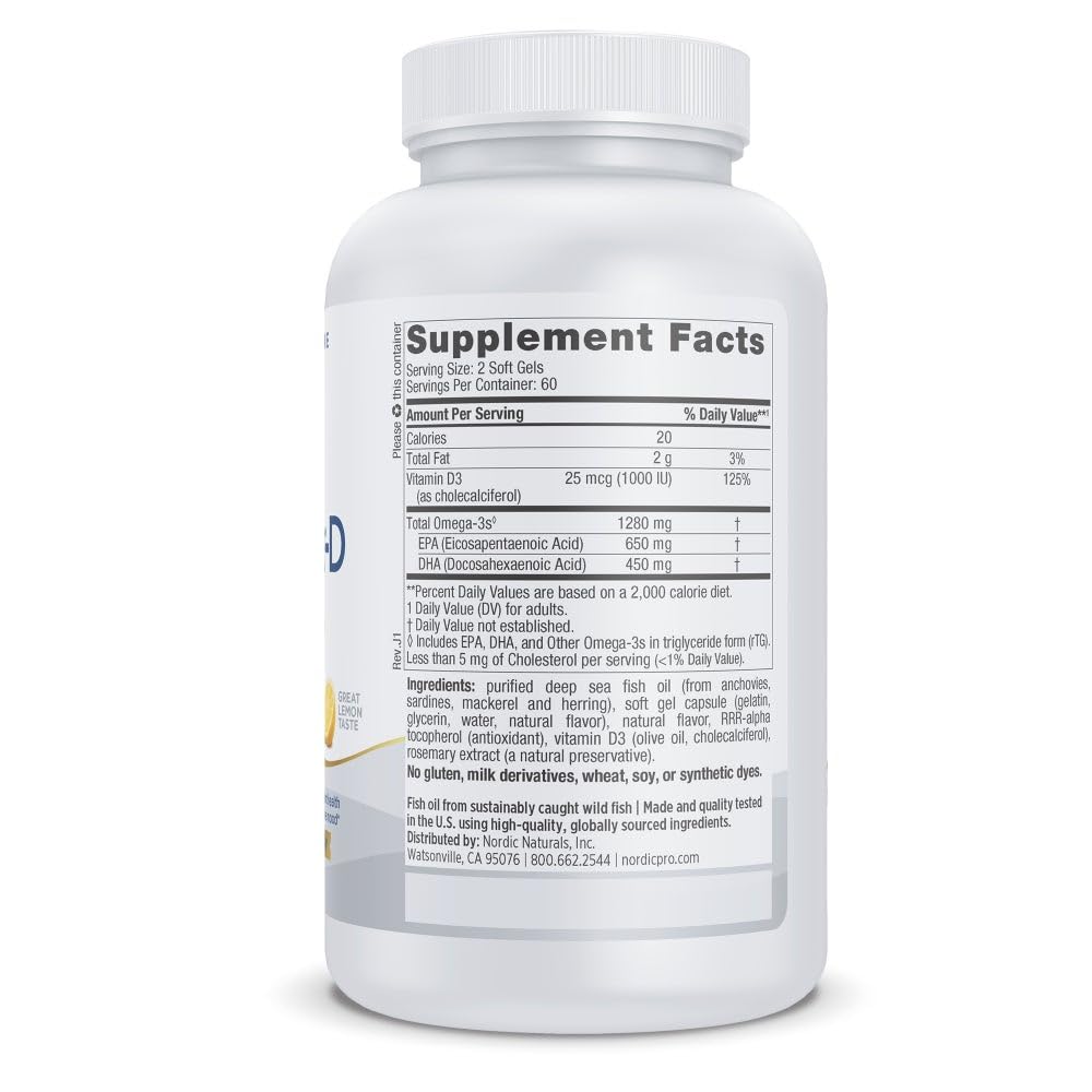 ProOmega-D lemon softgels beside sliced lemon suggesting convenient intake