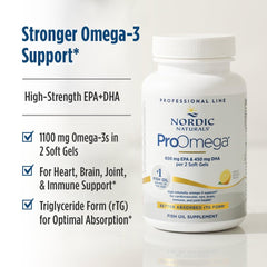 Nordic Naturals ProOmega Lemon bottle on the table with a glass of water for daily use.