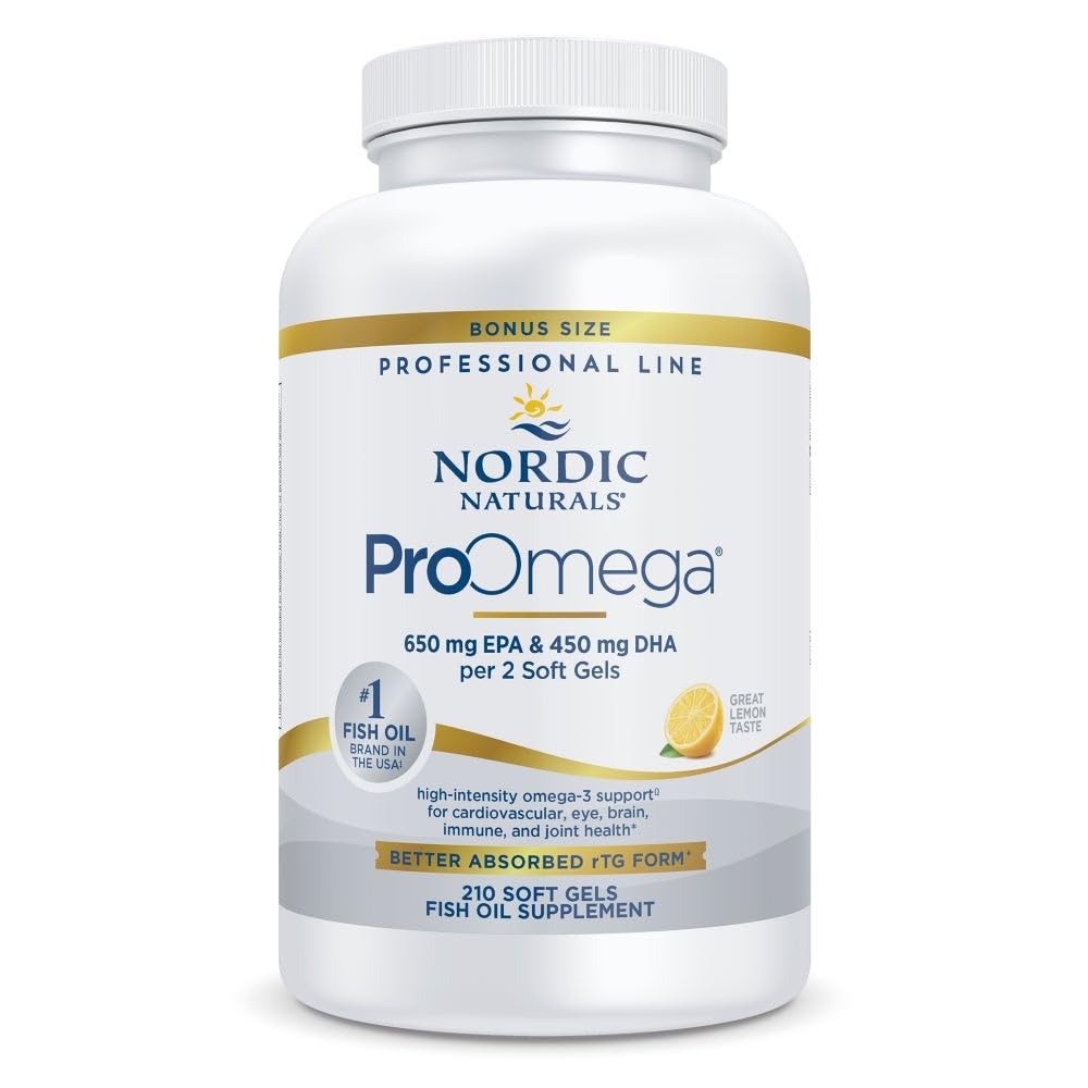 Nordic Naturals ProOmega Lemon bottle showing high-potency omega-3 for heart and brain support