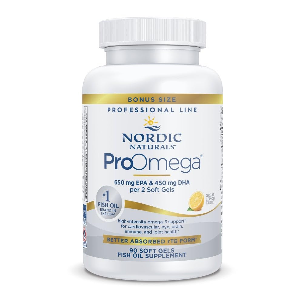 Nordic Naturals ProOmega lemon soft gels bottle showcases convenient omega-3 delivery