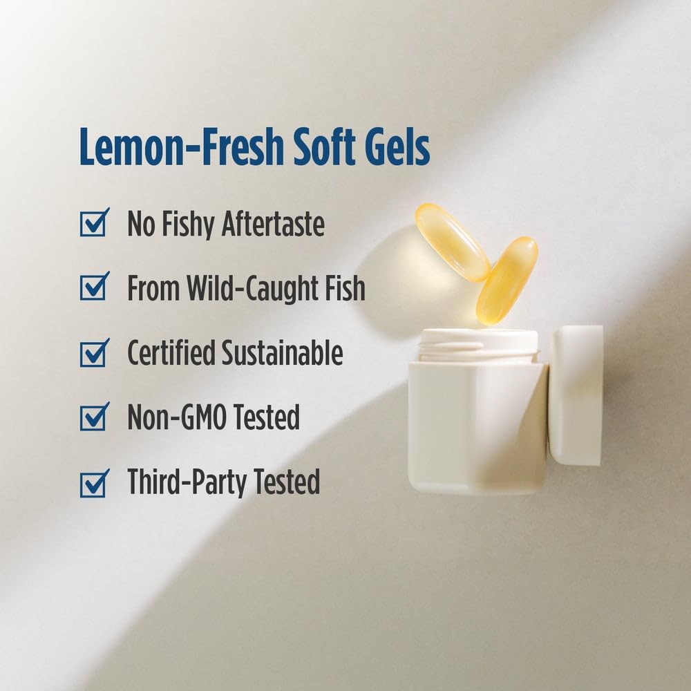 Nordic Naturals ProOmega lemon soft gels dosing with two capsules for daily omega-3