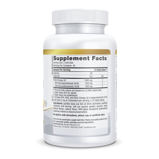 ProOmega lemon soft gels label highlights non-GMO purity and natural ingredients