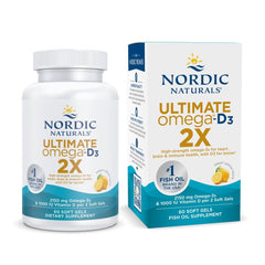 Nordic Naturals Ultimate Omega 2X lemon bottle with soft gels for heart and brain support