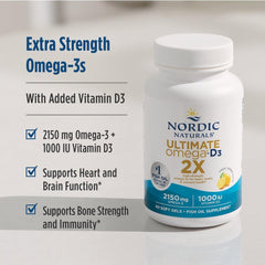 Nordic Naturals Ultimate Omega 2X softgels in blister pack indicates dosage