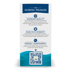 Product label showing non-GMO, gluten-free, and third-party testing for Nordic Naturals