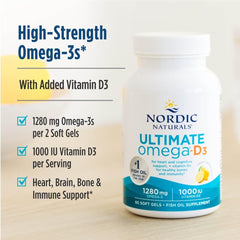 Nordic Naturals Ultimate Omega-D3 sustainability focus and ethical sourcing messaging on pack.