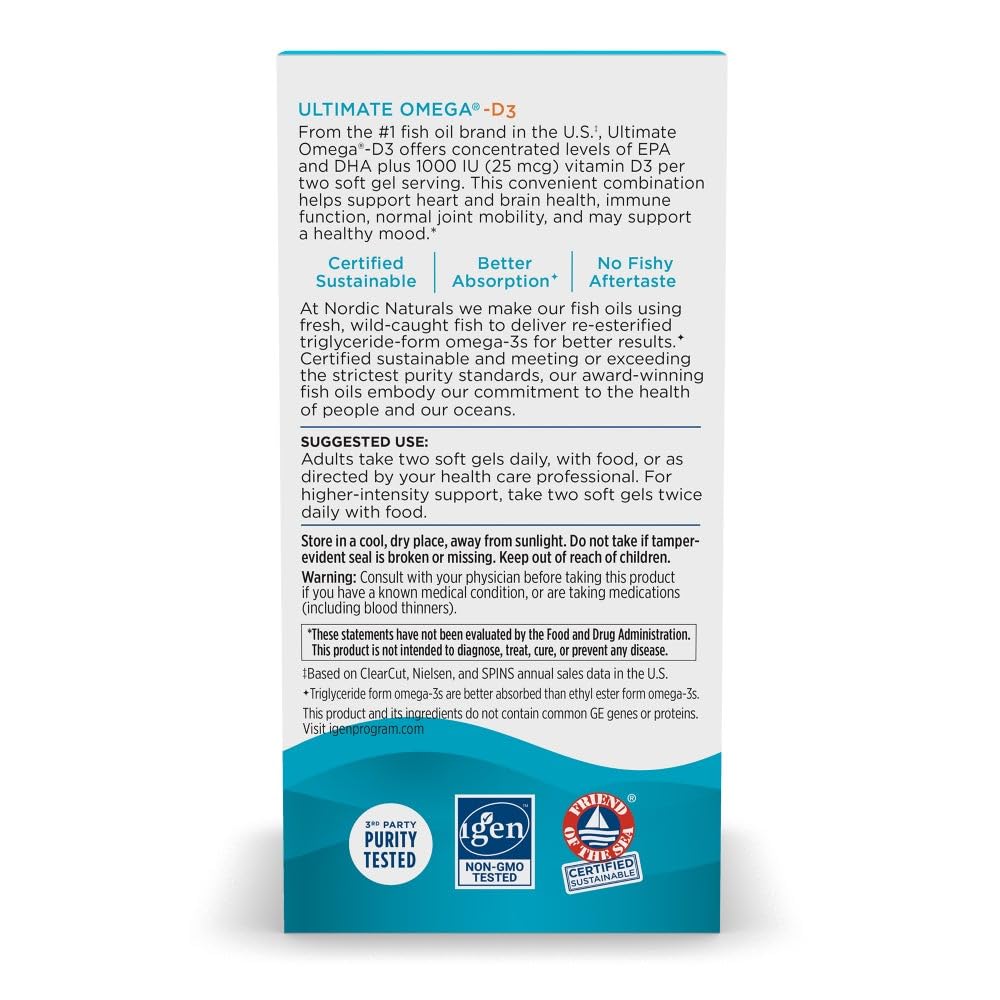 Close-up of bottle label highlighting lemon flavor and omega-3 plus D3