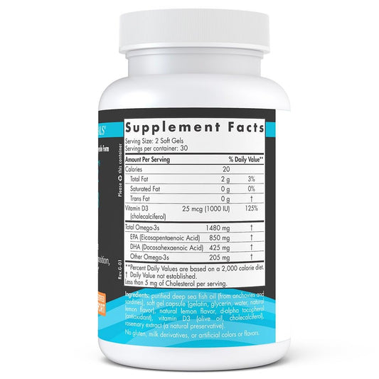 Nordic Naturals Ultimate Omega-D3 Sport lemon bottle with label and capsule imagery for athletes