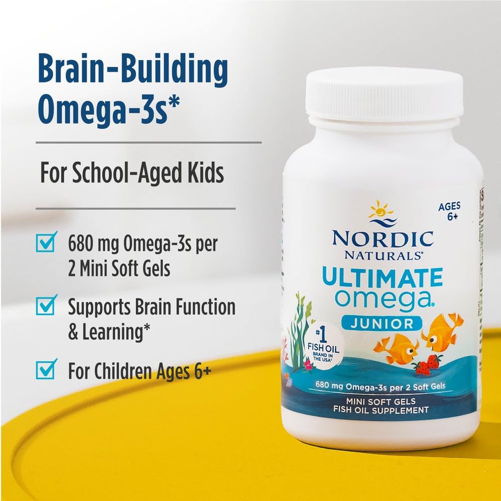 Nordic Naturals Ultimate Omega Jr. dosing guide and kid-friendly packaging.